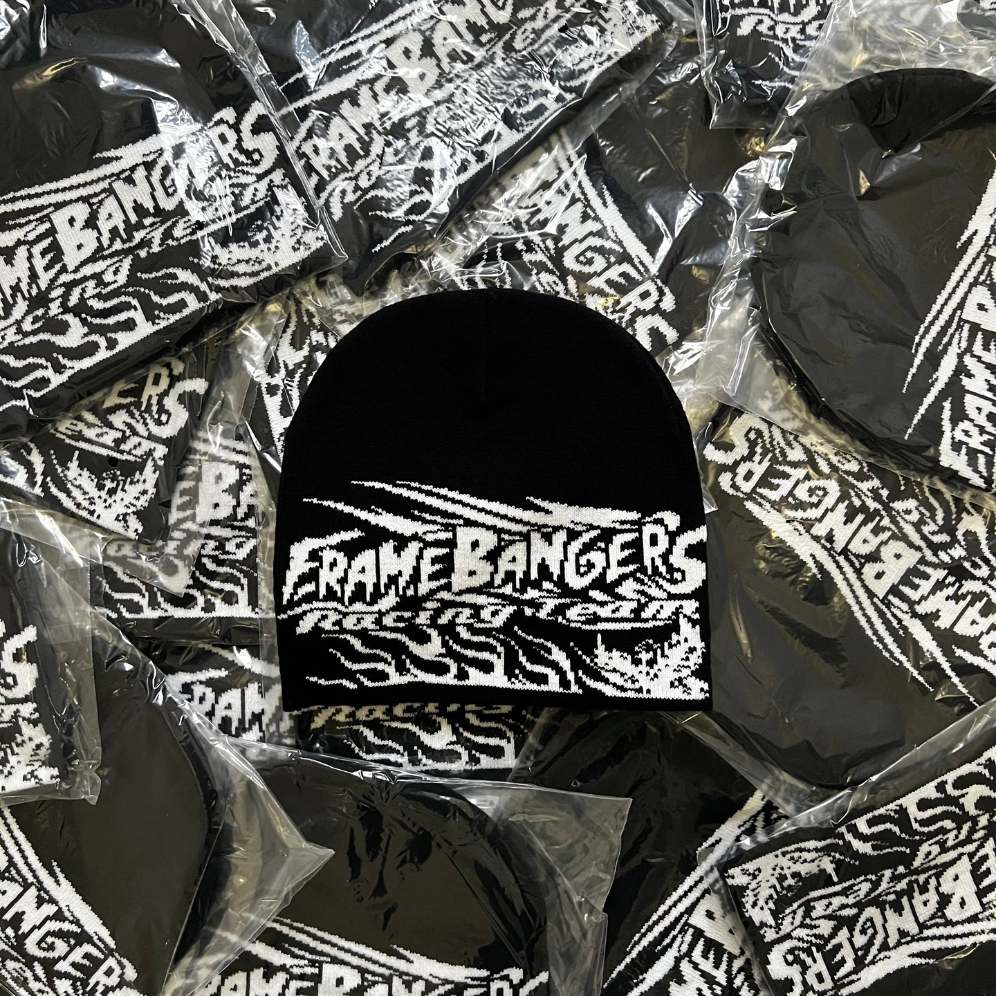 One Sided “Racing Team” Beanie Black & White